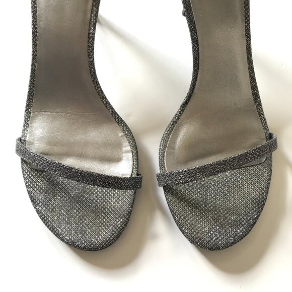 Stuart Weitzman Naked Glitter Sandals Heels Womens 7 Gray Pewter Leather Nudist - Picture 6 of 13